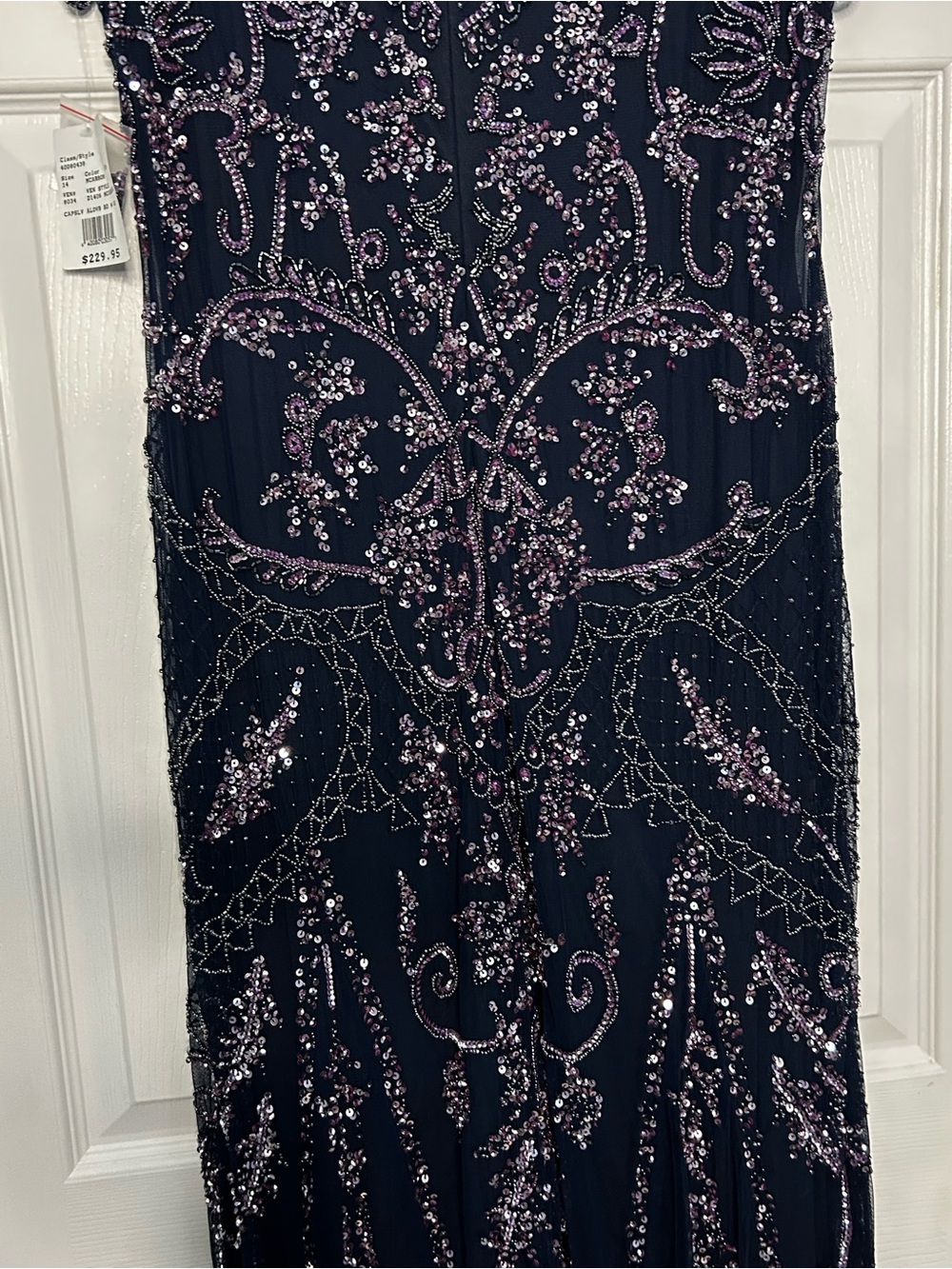 NWT Pizarro Nights Navy Bead and Sequin Embellished Scoopneck Mesh Gown, sz 14 - Picture 10 of 15